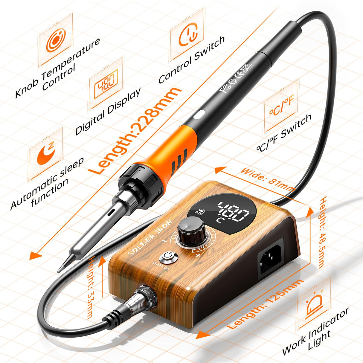 90W Digital display soldering station, stable knob control, independent switch power supply, tin wire, tin absorber, anti-static tweezers, 5 soldering iron tips, handle fixed bracket MEAKEST