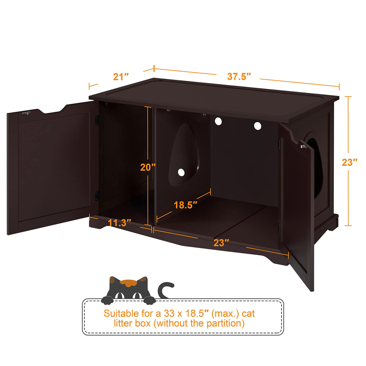 Yaheetech Cat Litter Box Enclosure, Cat Litter Box Furniture Hidden, Wooden Pet Crate Cat Washroom Storage Bench with Divider Home Litter Loo Indoor Cat House Espresso Yaheetech