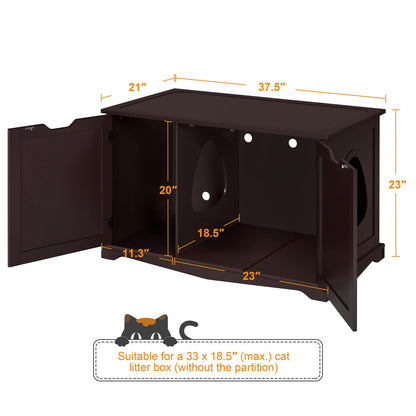 Yaheetech Cat Litter Box Enclosure, Cat Litter Box Furniture Hidden, Wooden Pet Crate Cat Washroom Storage Bench with Divider Home Litter Loo Indoor Cat House Espresso - WoodArtSupply