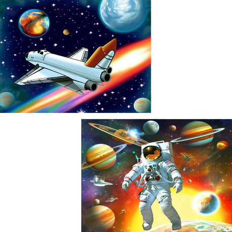 Ginfonr 5D Diamond Art Painting by Number Kits Spaceships & Astronauts Full Drill, Craft Rhinestone Paint with Diamonds Set Space Arts Decorations (12x16inch, 2 Pack) Ginfonr