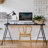 Forsho Set of 2 Solid Wood Wishbone Dining Chair with PU Soft Seat Cushion,Mid-Century Y Back Weave Dining Chair（Ash Wood - Walnut + Cushion） Forsho