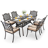Attliasalon Outdoor Dining Set Cast Aluminum Retro Patio Dining Set with Thicker Cushion and Umbrella Hole for Patio Deck (Bronze Stackable Chair(Lattice), 7 Pcs(59" Rectangular Table)) Attliasalon