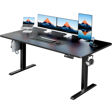 HUANUO 63" x 28" Electric Standing Desk Adjustable Height, 4 Memory Height Settings, Headphone Hook, Cable Manager, Sit Stand Up Desk for Home Office & Computer Workstation, Black HUANUO
