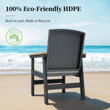 7 Piece HDPE Outdoor Dining Set for 6, 64” All Weather Wood-grain Dining Table, 6 Wicker Rattan Chairs with 3.2” Waterproof Cushion, Patio Table and Chairs Set for Backyard and Deck, Black SUNSHINE VALLEY