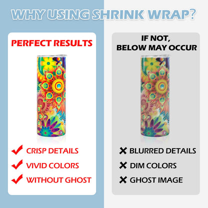 HTVRONT Shrink Wrap for Sublimation Tumblers 5X10 Inch - 100PCS Sublimation Shrink Wrap Sleeves, Heat-Resistant Tumbler Shrink Wrap Film