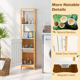 LOKO Bamboo Bathroom Storage Cabinet, Freestanding Floor Cabinet with Door, Adjustable Shelf & Open Shelves, Slim Narrow Linen Tower Cabinet for Living Room, Laundry Room, Kitchen, (White+Natural) LOKO