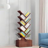 Hesitroad Tree Bookshelf,9 Tiers Bookshelf with Drawer,Retro Floor Standing Bookcase,Tall Wood Book Storage Rack for CDs/Movies/Books,Utility Book Organizer Shelves for Bedroom, Living Room, Home Off Hesitroad