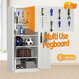 GLADIW Garage Storage Cabinet, Metal Storage Cabinet with Lockable Doors and 5 Adjustable Shelves, Tool Cabinet with Pegboard for Garages, Offices and Tool Rooms, Gray GLADIW