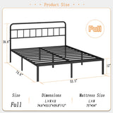 Kujielan 12 inches Full Size Bed Frame with Minimalist headboard,Metal Platform Base with Strong Metal Slats,Mattress Foundation for Under Bed Storage,Easy Assembly,Black Kujielan