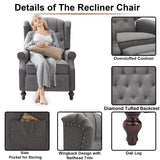 IPKIG Wingback Pushback Recliner Chair - Mid Century Recliner Armchair with Massage and Heat, Rivet Decoration, Button-Tufted Back, Solid Wood Legs for Living Room, Bedroom, Office(Grey) IPKIG