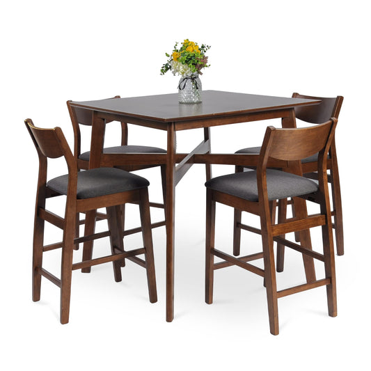 Koreyosh Wood Counter Height Dining Sets for 4, Mid Century Kitchen Breakfast Table and Chairs Set, Rustic Square Pub High Table and Bar Stools, Solid Wooden Dinette Set for Small Spaces, Wal - WoodArtSupply