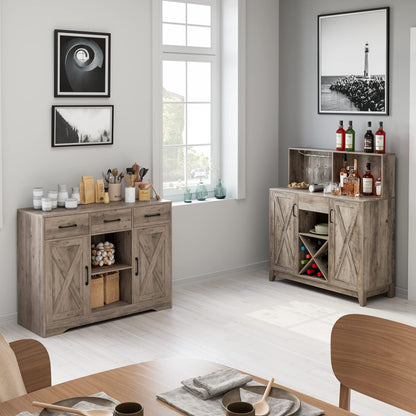 HOSTACK Modern Farmhouse Buffet Storage Cabinet, Barn Doors Wood Sideboard with Drawers and Shelves For Coffee Bar, Kitchen, Dining Room, Living Room, Ash Grey - WoodArtSupply