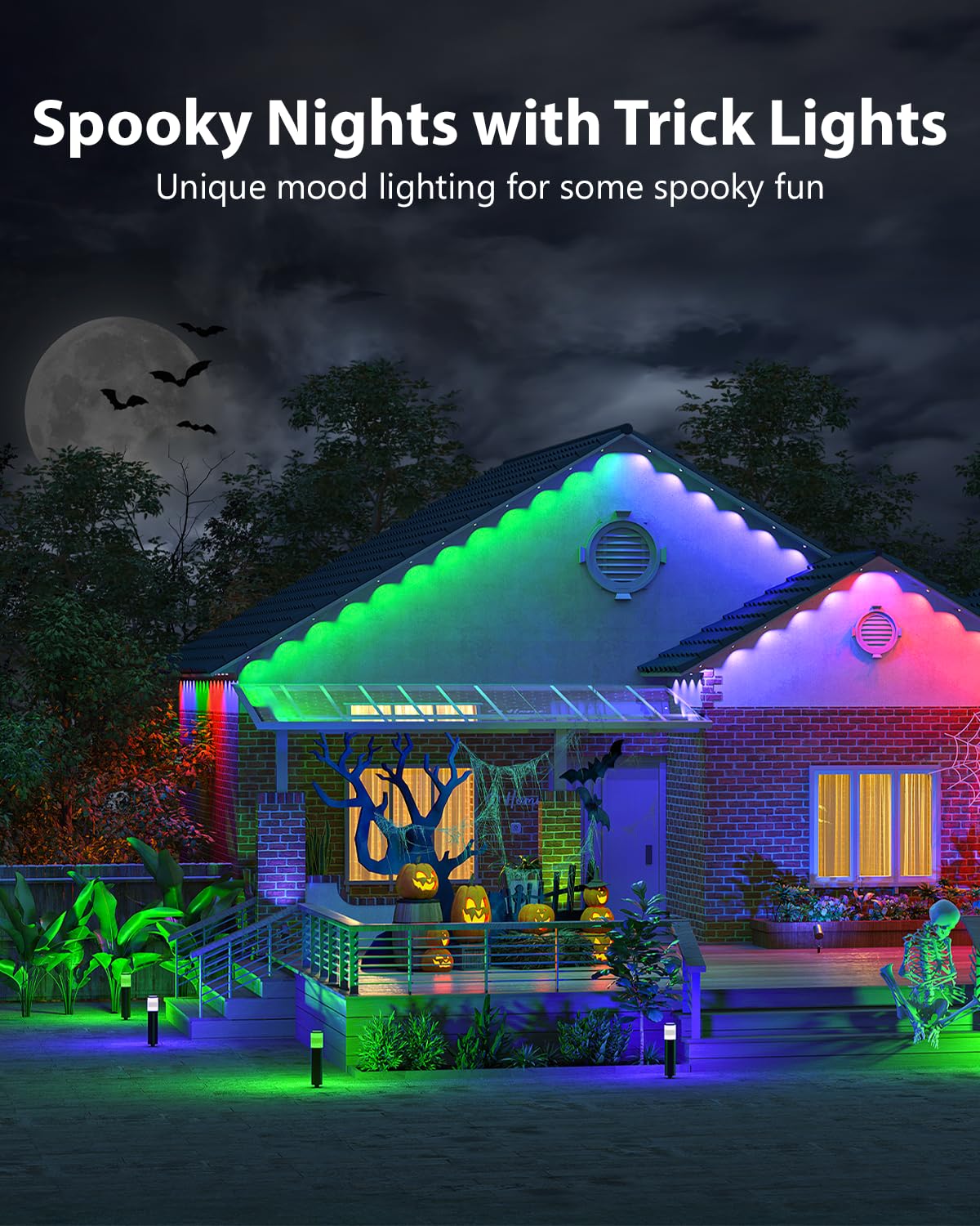 Lumary Permanent Outdoor Lights Pro 158ft for House, 120LED 50lm RGBAICW Smart Eave Lights, IP67 Waterproof, Multi Scenes for Daily and Holiday Accent Lighting Decor, Work with Alexa, Google, Remote Lumary