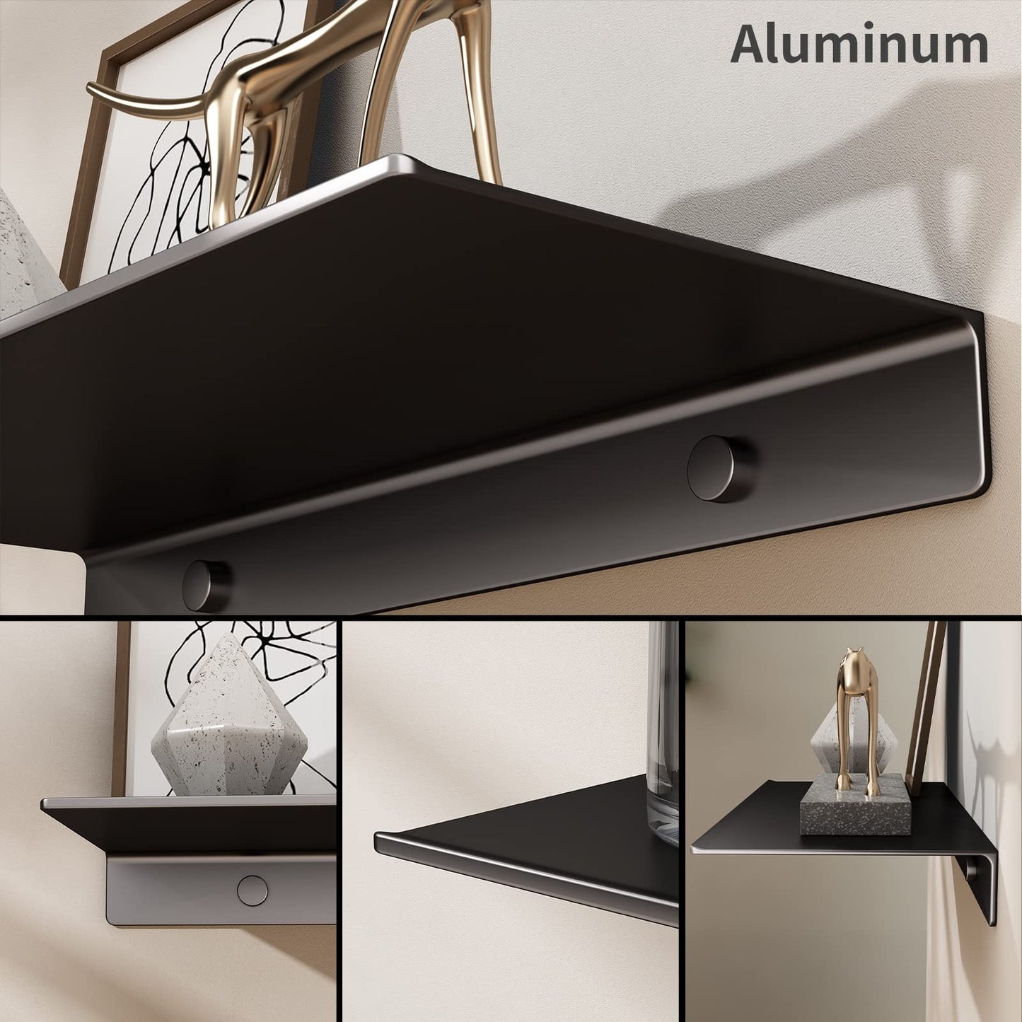 Danpoo Metal Wall Shelf, Black Floating Shelf, Small Bathroom Shelf, 12" Display Shelves for Wall Storage