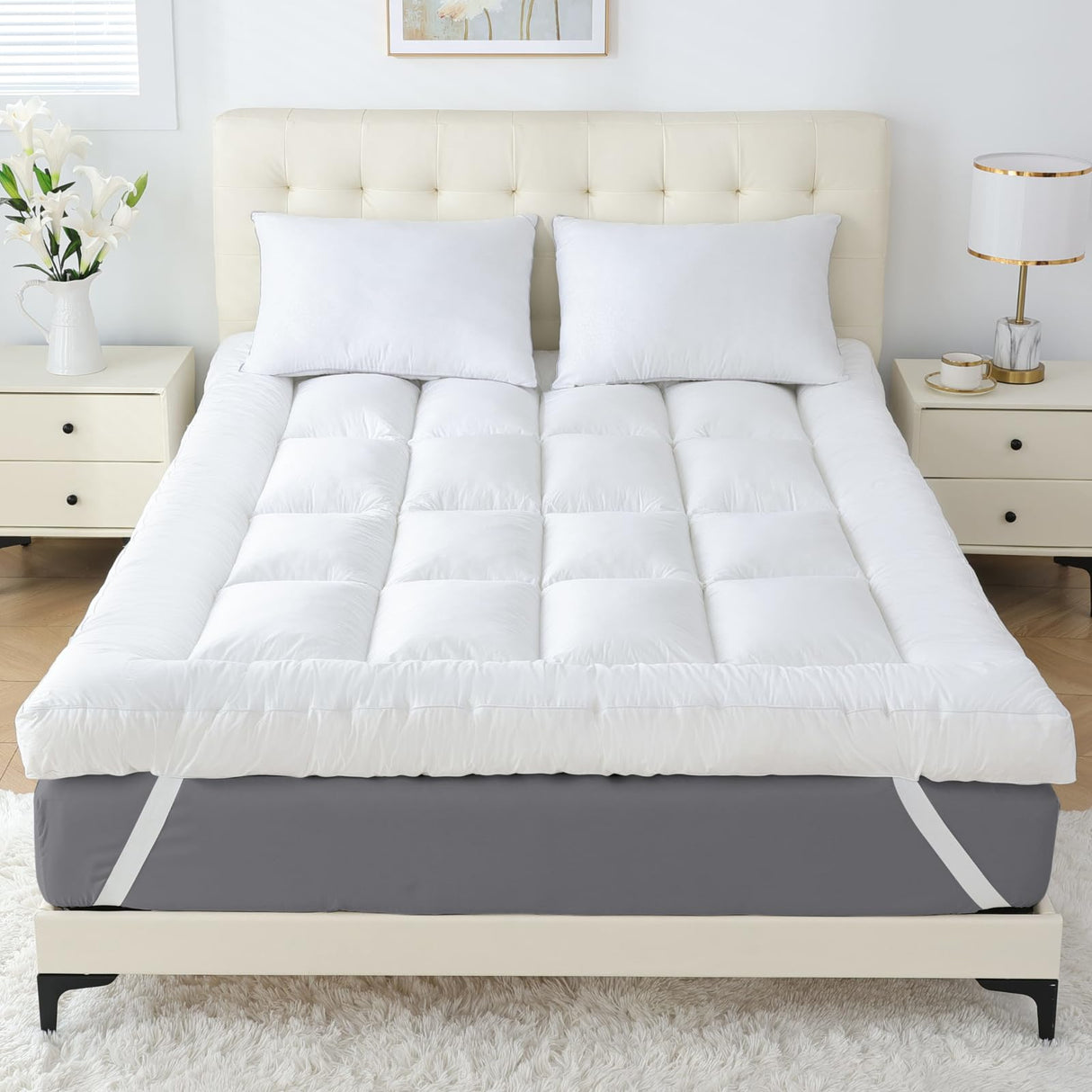 SHOUREN 4 Inch Memory Foam Mattress Topper Full for Back Pain, Extra Soft Pillow Top Mattress Topper, 2000GSM Fluffy Shredded Memory Foam Filled & Thicked Down Alternative-Lined 75x54x4in SHOUREN