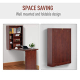 HOMCOM Wall Mounted Desk, Fold Out Convertible Desk, Multi-Function Computer Table Floating Desk with Shelves for Home Office, Mahogany HOMCOM