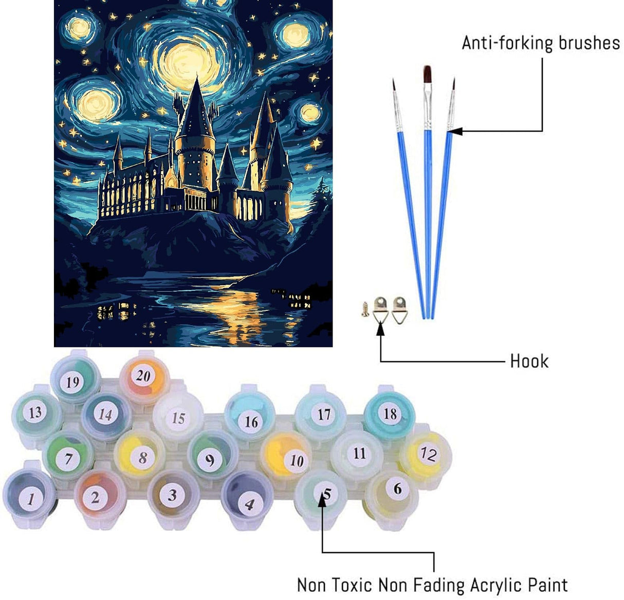 AALBLAC Magic Castle Paint by Numbers Kit for Adults Beginner - Starry Night Castle Paint by Numbers Canvas, DIY Abstract Landscape Oil Painting for Gift Home Wall Decor 16x20inch AALBLAC