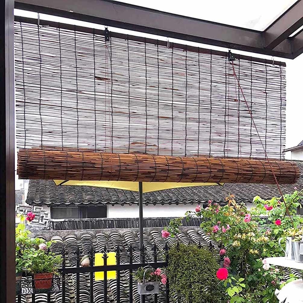 Natural Bamboo Roller Blinds - Cordless Sun Blocking Privacy Shades for Indoor/Outdoor Patio, W 24" - 75" WZLSQLTY