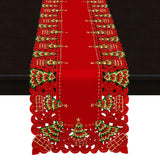 Grelucgo Embroidered Christmas Holiday Holly Tree Table Runner, Dresser Scarf, Rectangular 16 x 72 Inch Grelucgo