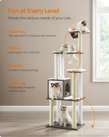 Feandrea WoodyWonders Cat Tree, 65-Inch Modern Cat Tower for Indoor Cats, Multi-Level Cat Condo with 5 Scratching Posts, Perch, Washable Removable Cushions, Cat Furniture, Misty Gray UPCT166G03 Feandrea