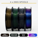 RepRapper PLA Filament, Multicolor Shiny 3D Printer Filament, Sparkle Galaxy Silk PLA1.75MM for 3D Printer, Glow in The Dark Glitter Laser Series 3D Printing Filament, 250g*4 Pack RepRapper