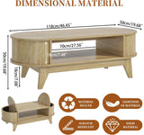 Fsbecl 46.45'' Oval Coffee Tables for Living Room, Mid Century Modern Coffee Table with Storage, Wood Fluted Accent Center Table with Flip-Top Lids for Home,Office (Wood Color) Fsbecl