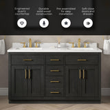 OVE Decors Bailey 60 in. W x 22 in. D x 34.5 in. H Double Sink Bath Vanity in Matte Black Wood with White Engineered Quartz Top OVE Decors