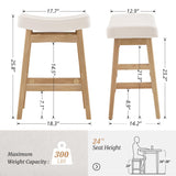 Cozyman Bar Stools Set of 3, Barstools with Sturdy Wood Legs, Saddle Seat Counter Height Bar Stools for Kitchen Counter, Bar, Dining, 24 Inch Farmhouse Counter Stools, Beige Fabric Cozyman