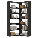 4 EVER WINNER Corner Book Shelf with LED Lights, 71” High Coner Bookshelf with Storage for Living Room, Study Room, Modern Storage Display Industrial L Shaped Bookshelf, Black 4 EVER WINNER