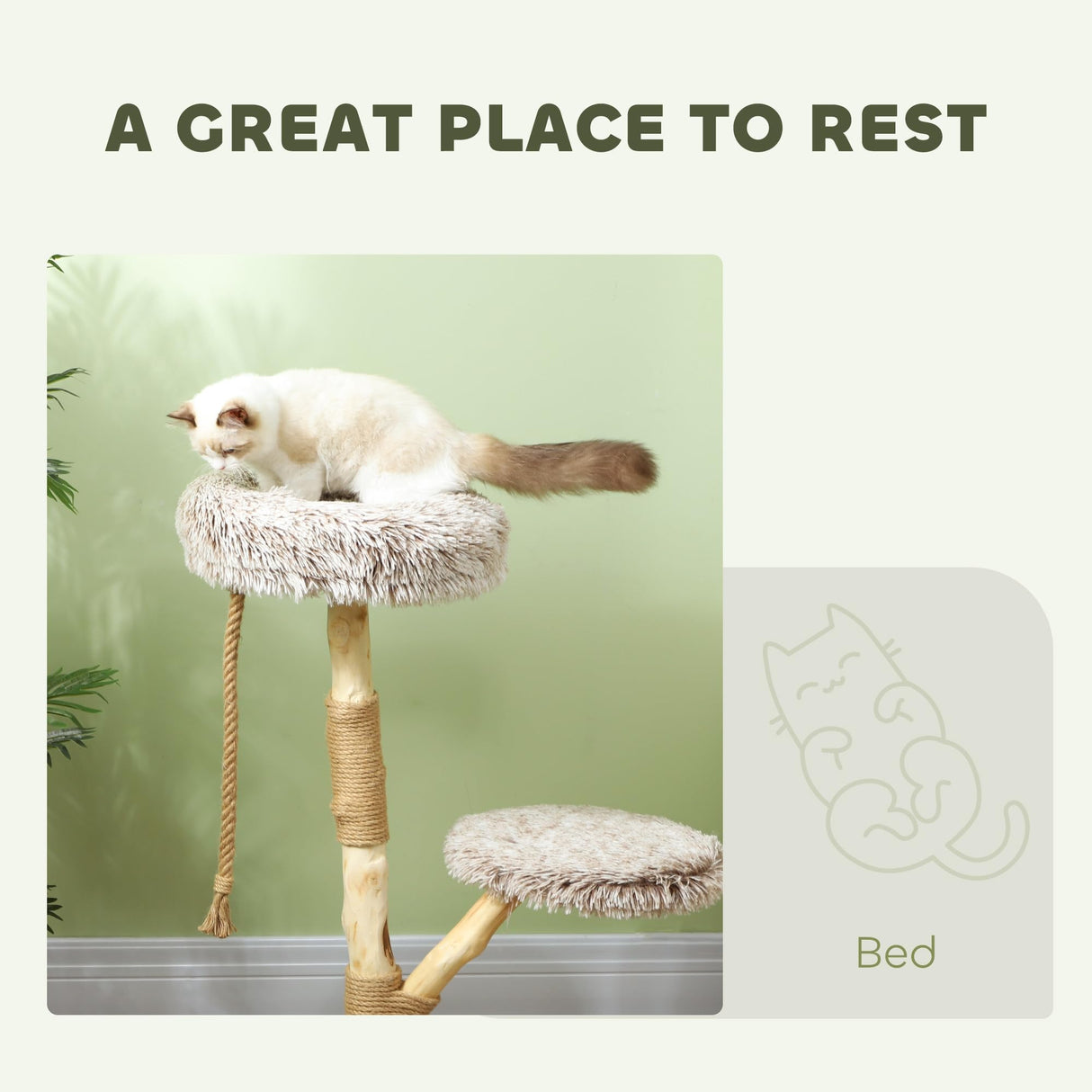 PawHut Cat Tree Tower, 35 Inch Modern Cat Tree for Indoor Adult Cats with Wooden Natural Branch Scratching Posts, Cat Bed & Rope Cat Toy, Brown PawHut