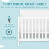 Dream On Me Bellport 4 in 1 Convertible Mini/Portable Crib In White, Non-Toxic Finish, Made of Sustainable New Zealand Pinewood, With 3 Mattress Height Settings Dream On Me