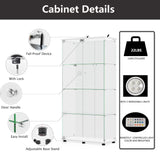 Zacis Glass Display Cabinet with Lights and Lock, 4-Tier Display Case Curio Cabinet with Glass Door, Floor Standing Showcase for Living Room Bedroom Home Office 31" W x 14.3" D x 64.5" H Zacis