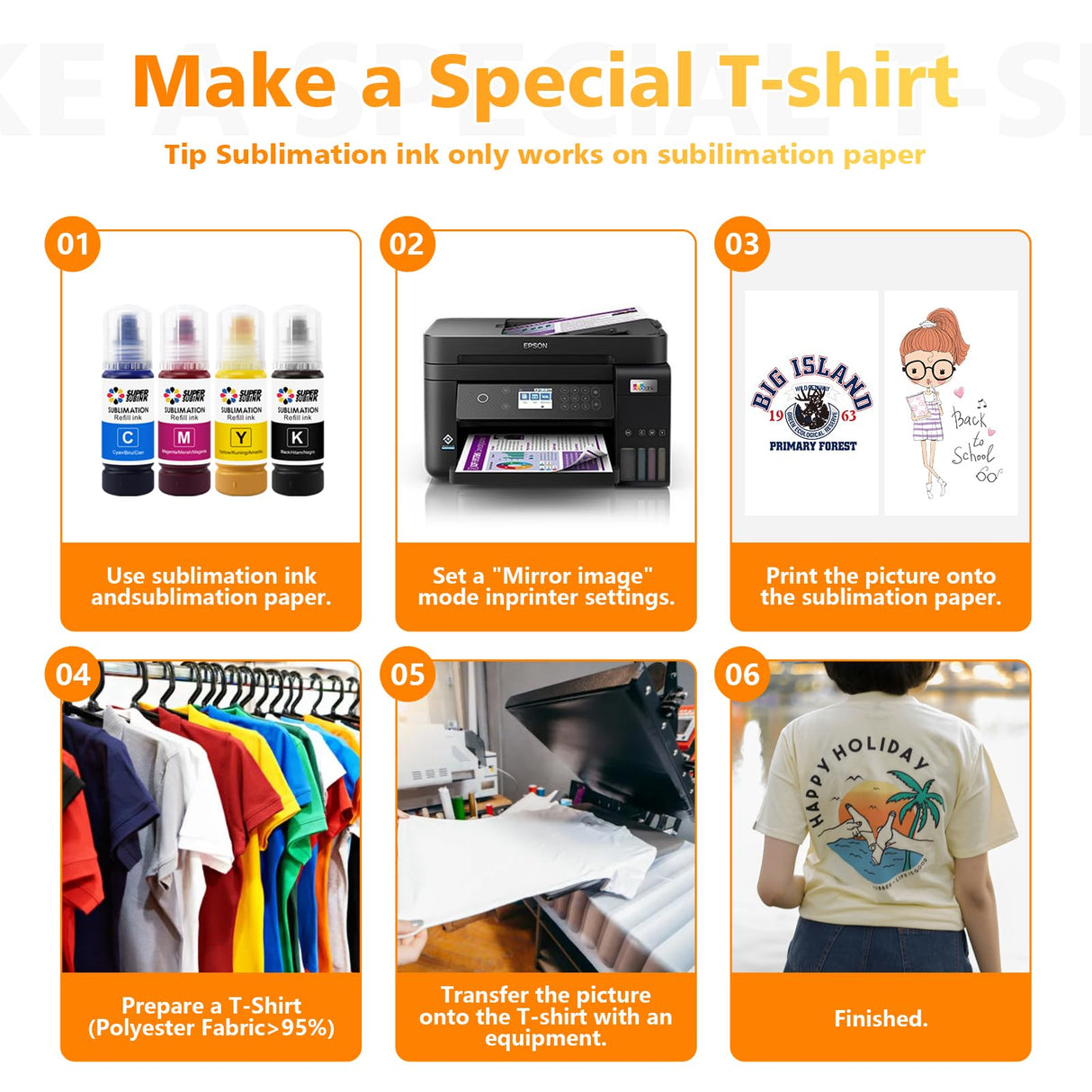 SUPERSUBINK Sublimation Ink for Epson 2800 ET2803 ET2850 ET2720 ET2760 ET4800 ET15000 Heat Press Transfer Ink (Auto-Fill Anti-UV ICC-Free) SUPERSUBINK