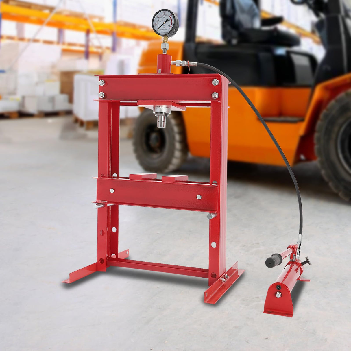 HETEPPTR Hydraulic Press 10 Ton Hydraulic Shop Press H-Frame Hydraulic Benchtop Press Adjustable Height Garage Shop Benchtop Press with Pressure Gauge and Press Plates for Bending, Straightening HETEPPTR