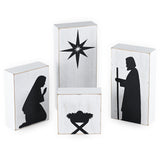 Ornativity Wooden Block Nativity Scene - Black Xmas Silhouette Christmas Figures on White Painted Wood Blocks Indoor Nativity Table Top Shelf Sitter Mantle Centerpiece Set Decorations - 1 set Ornativity