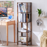 YUFAM 54in Tall Bookshelf 5-Tier Small Narrow Bookcase, Skinny Book Shelf for Small Space, Farmhouse Slim Shelf with Storage, Wood Freestanding Display Thin Bookshelves for Living Room, Office, Brown YUFAM