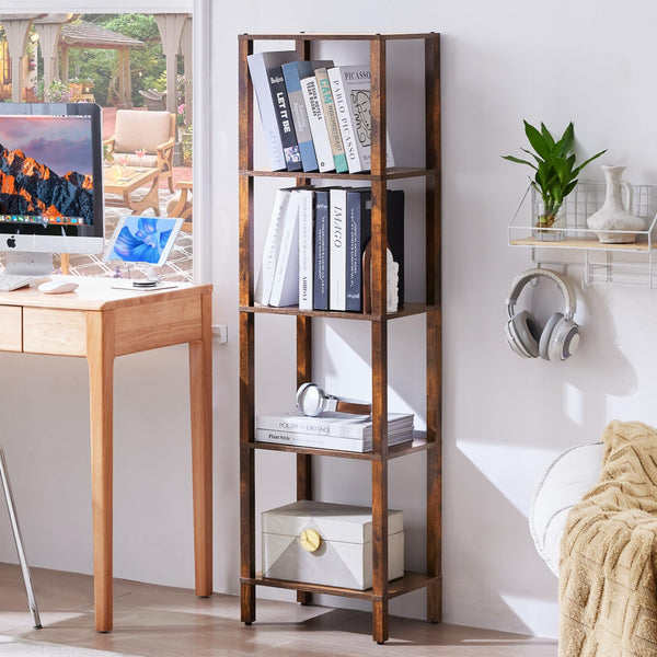 YUFAM 54in Tall Bookshelf 5-Tier Small Narrow Bookcase, Skinny Book Sh ...
