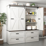 Hlivelood 72" Tall Storage Cabinet with Barn Doors & 2 Drawer, Pantry Cabinet with Adjustable Shelves, Rustic Wood Cupboard for Kitchen, Dining Room, Living Room, White Hlivelood