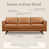 POLY & BARK Nolita 85" Sofa – Cognac Tan Full-Grain Pure-Aniline Italian Leather, Feather-Down Cushioning, Solid Rubberwood Base & Legs POLY & BARK