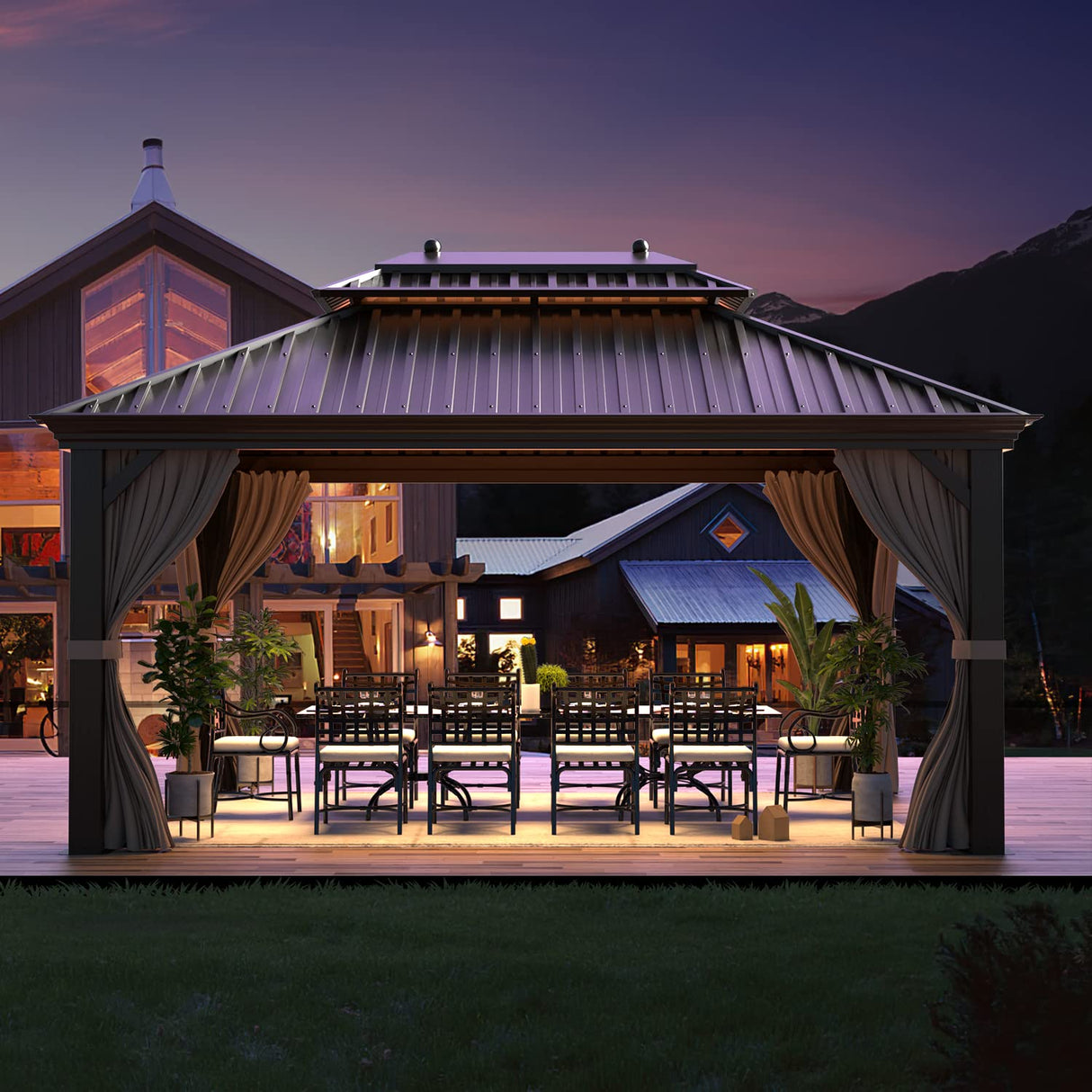 YOLENY 12' x 16' Hardtop Gazebo with Galvanized Steel Double Roof, Pergolas Aluminum Frame, Netting and Curtains Included, Metal Outdoor Gazebos for Garden, Patios, Lawns, Parties YOLENY