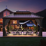 YOLENY 12' x 16' Hardtop Gazebo with Galvanized Steel Double Roof, Pergolas Aluminum Frame, Netting and Curtains Included, Metal Outdoor Gazebos for Garden, Patios, Lawns, Parties YOLENY