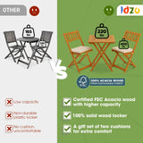 IDZO Heavy Duty 400lbs Capacity Patio Bistro Set 3 Piece Outdoor, Folding Chairs w/Cushion, Square Table - Upgrate 2024 IDZO