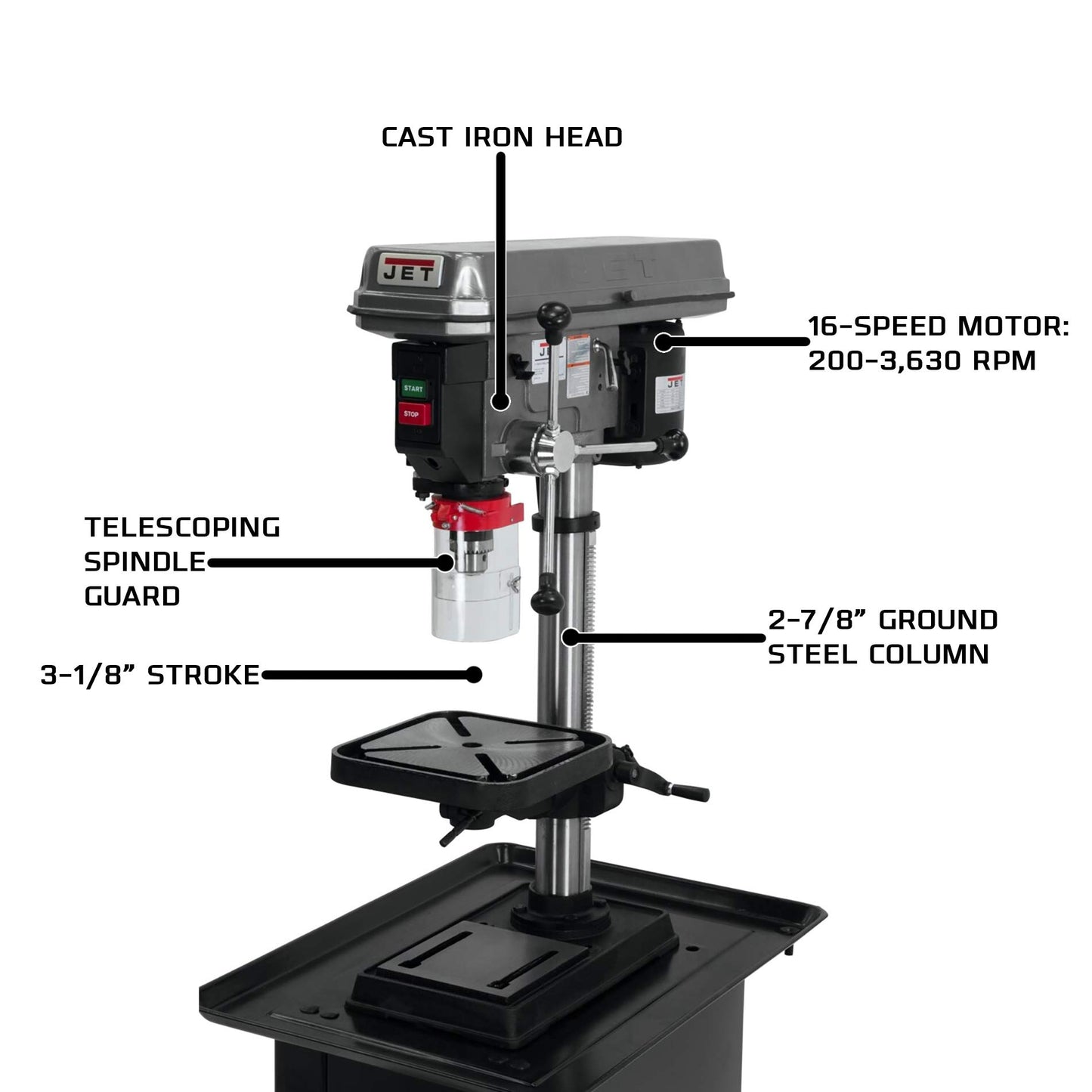 JET 15-Inch Benchtop Step Pulley Drill Press, 3/4 HP, 1Ph 115V (J-2530) - WoodArtSupply