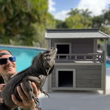 Aivituvin Outdoor Feral Cat House Wooden Kitty Shelter with Large Balcony,Escape Door,Waterproof Aivituvin