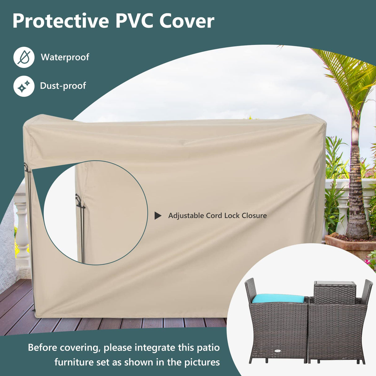 Tangkula 5 Pieces Wicker Patio Furniture Set with Waterproof Cover,Patiojoy Outdoor Cushioned Chairs and Ottoman Set with Single-Door Storage Coffee Table,Space-Saving Tangkula