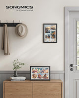 SONGMICS A4 Picture Frame Collage for Wall Decor, Set of 2, 4x6 Multi Photo Frame for Desk, 8x10, 8x12 or 4x4 Photos with 6 Mats, 9x12 Without Mat, Glass Front, 3 Non-Trace Nails, Ash Black SONGMICS