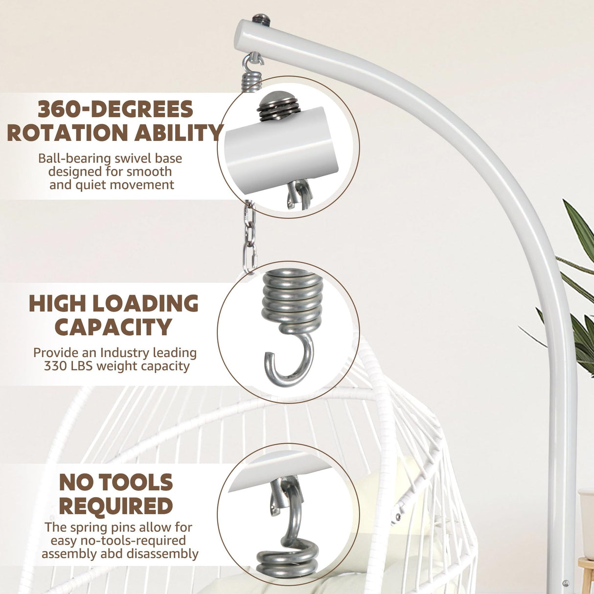 Chihee Egg Chair with Ultra Strong Stand and Cushion Foldable Wicker Rattan Hanging Chair Swing Chair Indoor Outdoor Patio Lounging Chair Hammock Chair 330 lbs Capacity Balcony Porch Bedroom Garden Chihee