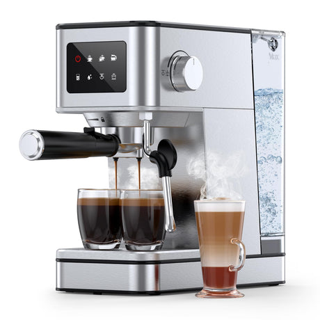 QJA Espresso Machine, 20 Bar Professional Espresso Maker, Milk Frother Steam Wand for Latte, Compact Stainless Steel Machine with 57.5oz Removable Water Tank and LED Touchscreen Monitors QJA