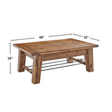 Durango 48-Inch Solid Wood Coffee Table with Storage Shelf Metal Accent – Industrial Farmhouse Living Room Table in Rustic Natural Finish by Alaterre Furniture Alaterre Furniture