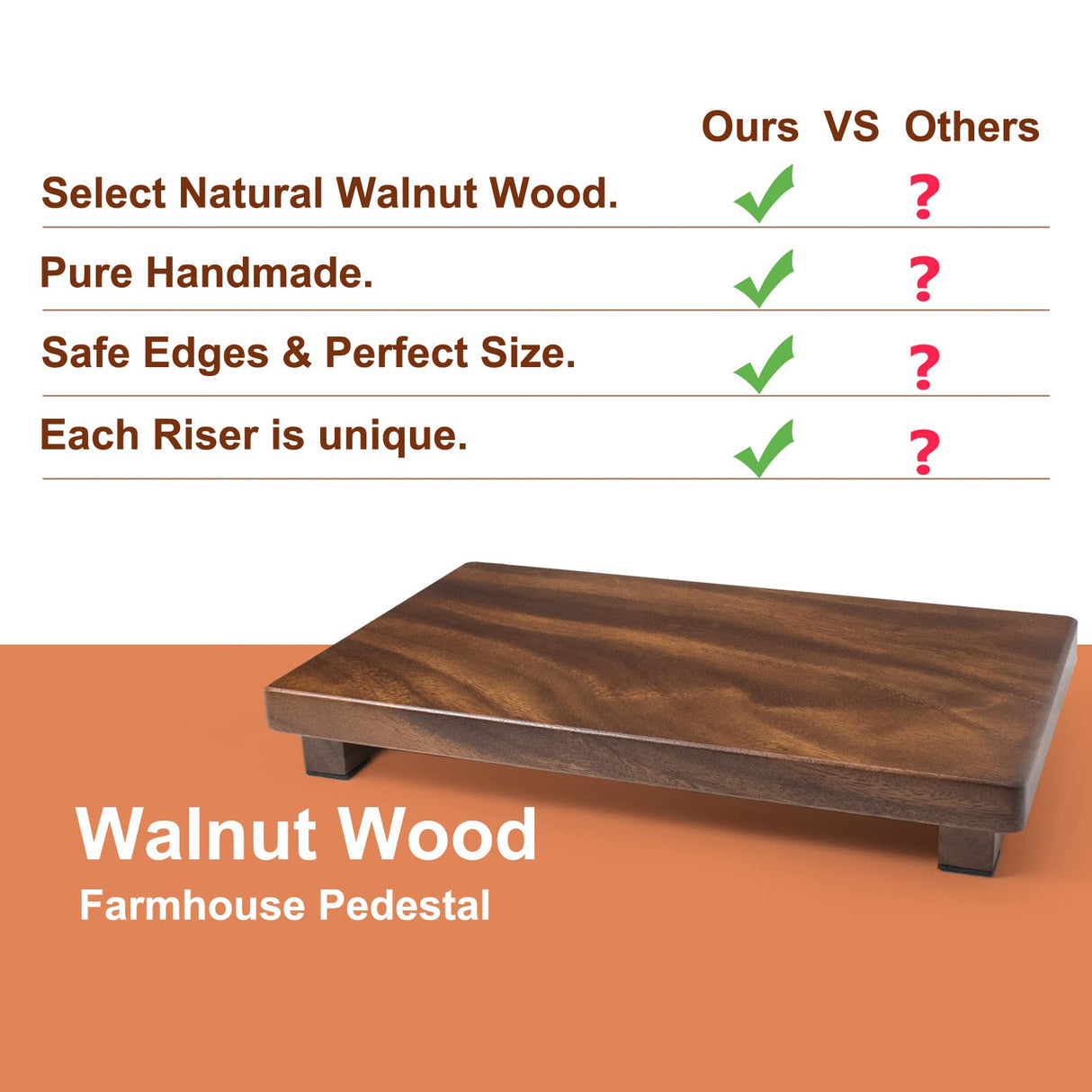 kulusion Walnut Wooden Pedestal Stand, Farmhouse Wood Tray for Kitchen Bathroom Counter Decor, Rustic Display Riser for Soap,Bottle,Plant Etc (Large & 12 x 7 x 1.57'') kulusion